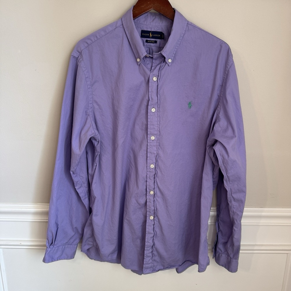 Polo Ralph Lauren Button Up Shirt Men's XL Purple Beach Twill Long Sleeve